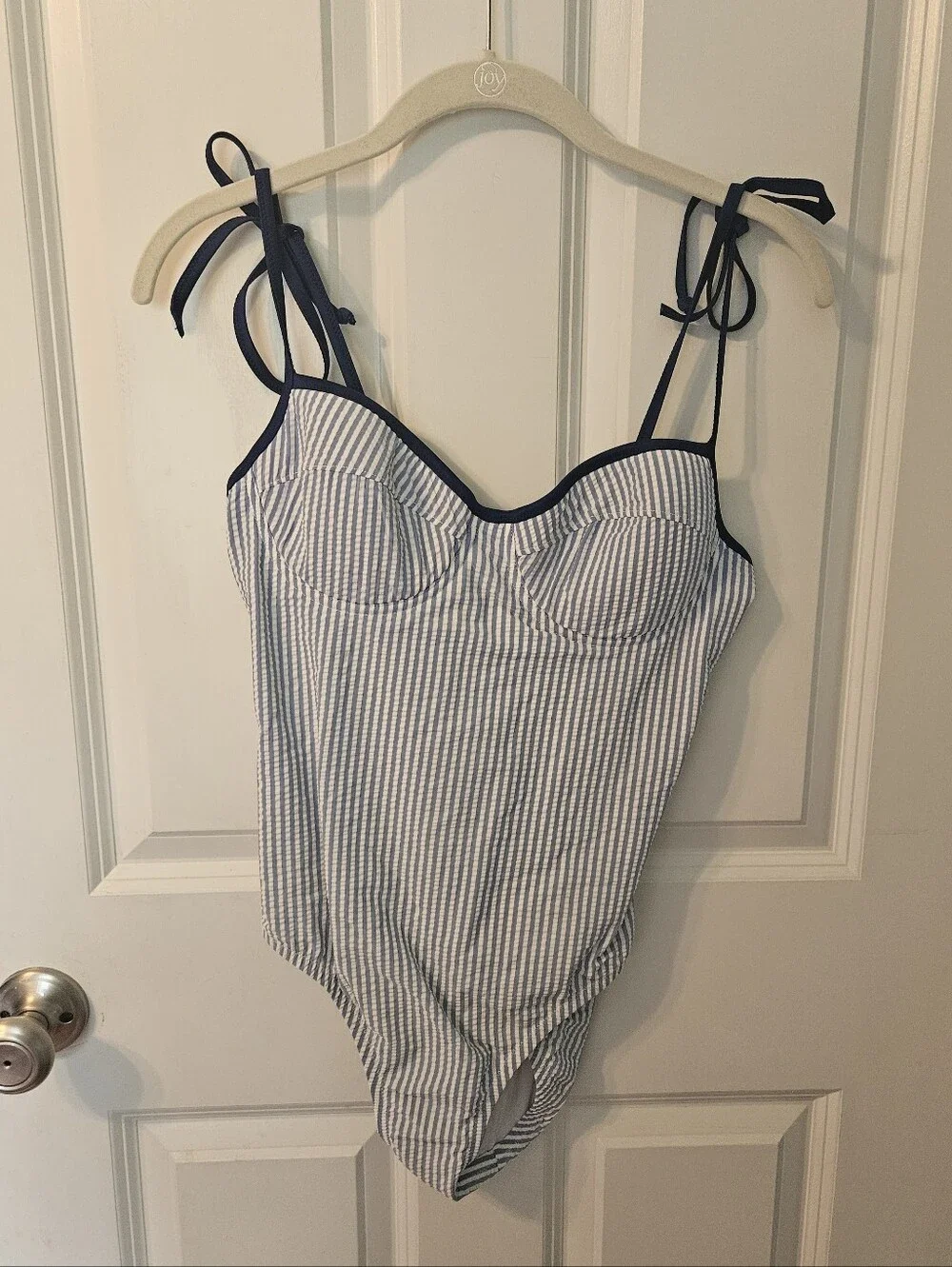 J.Crew Seersucker Tie-Shoulder One-Piece